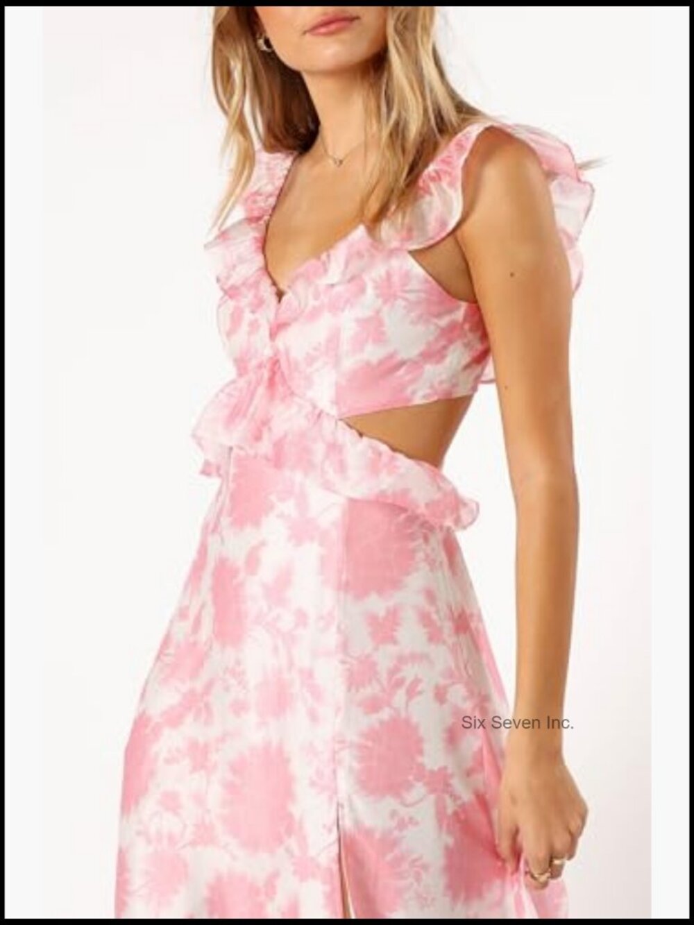 Polyester Maxi Dress with V-Neck Ruffle and Open Back Tie - Picture 7 of 7